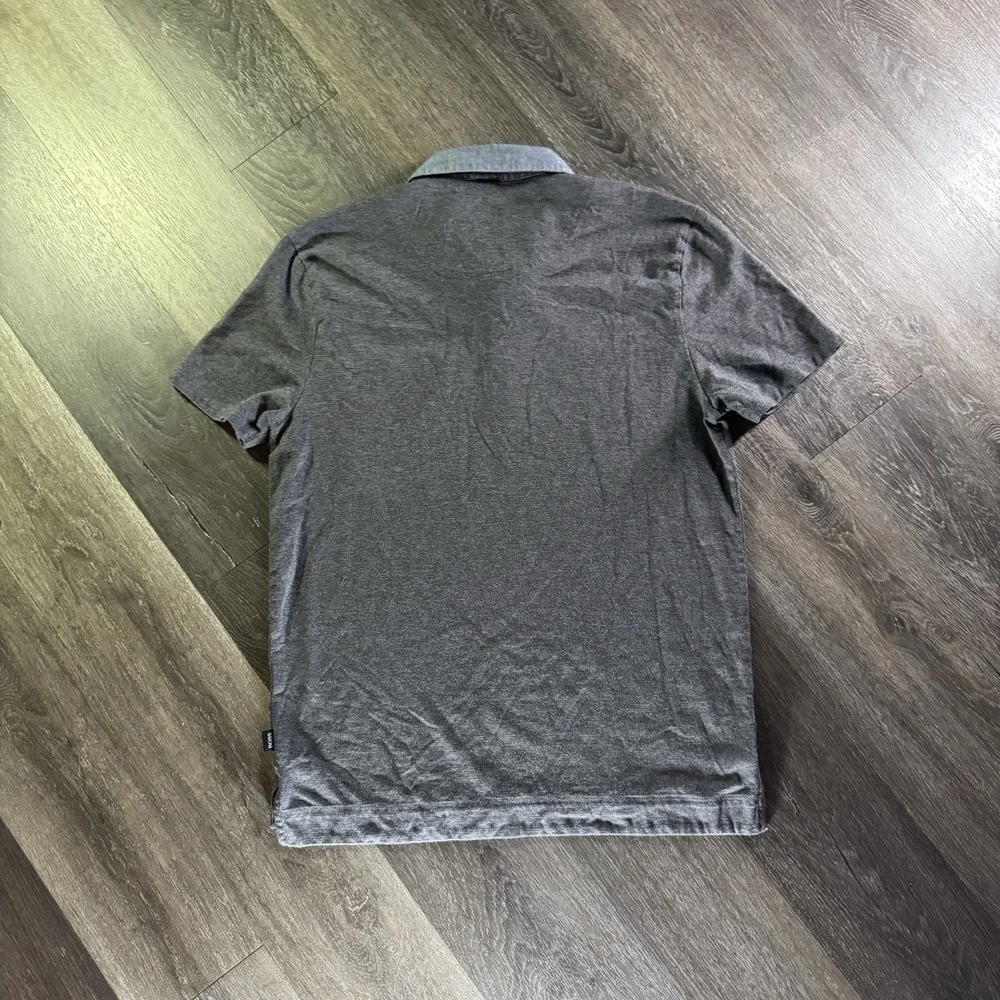 Hugo Boss Polo Shirt Mens M‎ Gray Regular Fit Long Staple Cotton Short Sleeve